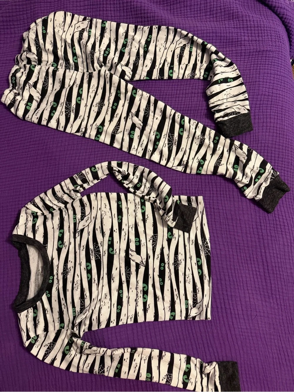 Kids Black and White Striped Pajama Set with Green Accent